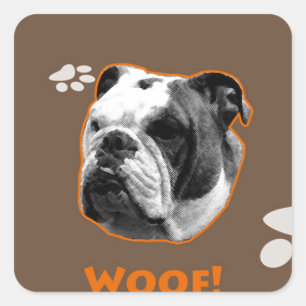 English Bulldog Woof Square Sticker