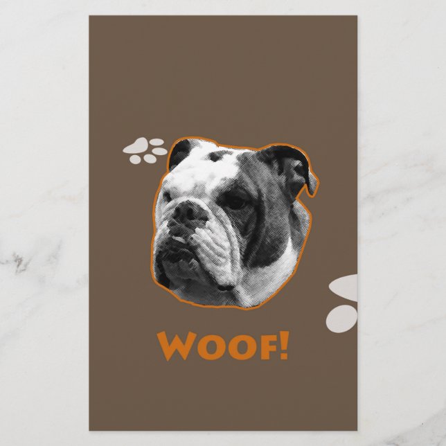 English Bulldog Woof Stationery (Front)