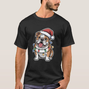 English Bulldog Wrapped In Christmas Lights Swea T-Shirt