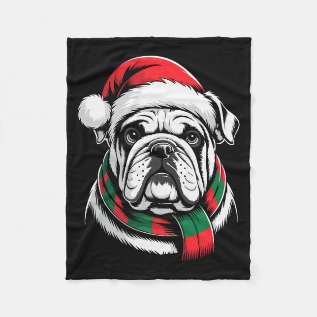 English Bulldog Xmas Santa Hat F Christmas Costume Fleece Blanket (Front)