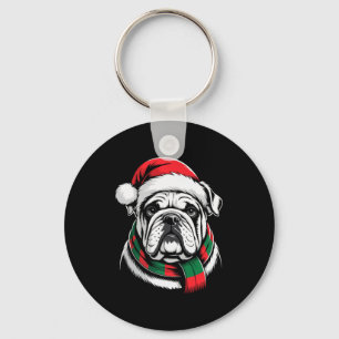 English Bulldog Xmas Santa Hat F Christmas Costume Key Ring