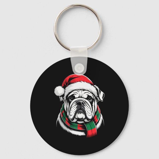English Bulldog Xmas Santa Hat F Christmas Costume Key Ring (Front)