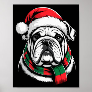 English Bulldog Xmas Santa Hat F Christmas Costume Poster