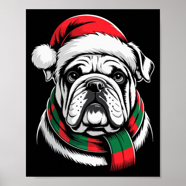 English Bulldog Xmas Santa Hat F Christmas Costume Poster (Front)