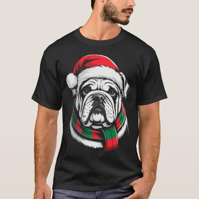 English Bulldog Xmas Santa Hat F Christmas Costume T-Shirt (Front)