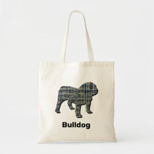 English Bulldog Yellow & Black Grid Lines Tote Bag