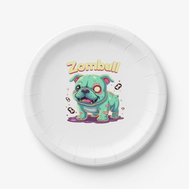English Bulldog Zombie Dog Halloween Essential T-S Paper Plate (Front)
