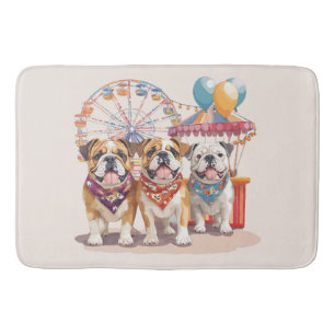 English Bulldogs At A Carnival Bath Mat