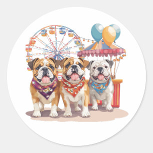English Bulldogs At A Carnival  Classic Round Sticker