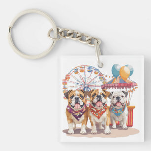 English Bulldogs At A Carnival Key Ring