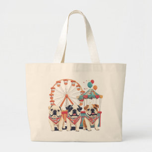 English Bulldogs At A Carnival Large Tote Bag