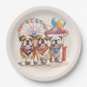 English Bulldogs At A Carnival Paper Plate