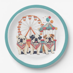 English Bulldogs At A Carnival Paper Plate
