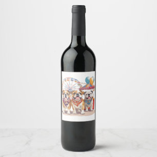 English Bulldogs At A Carnival Wine Label
