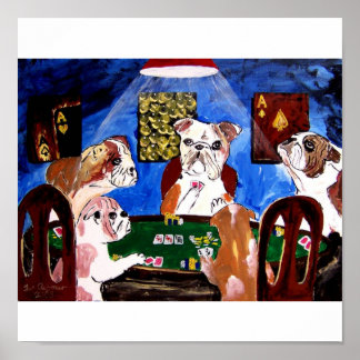ENGLISH BULLDOGS BULL DOGS PLAYING POKER POSTER