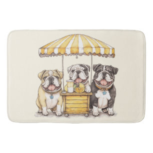 English Bulldogs Running A Lemonade Stand Bath Mat