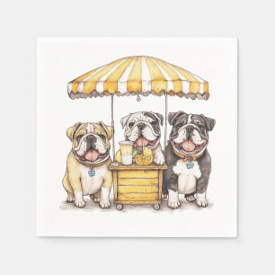 English Bulldogs Running A Lemonade Stand Napkin