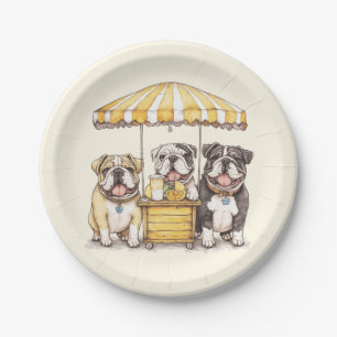 English Bulldogs Running A Lemonade Stand Paper Plate