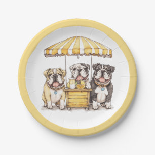 English Bulldogs Running A Lemonade Stand Paper Plate