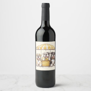 English Bulldogs Running A Lemonade Stand Wine Label