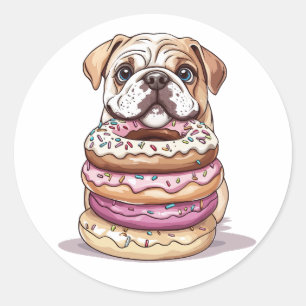 English Bulldogs Sprinkled Doughnuts Classic Round Sticker