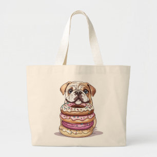 English Bulldogs Sprinkled Doughnuts Large Tote Bag