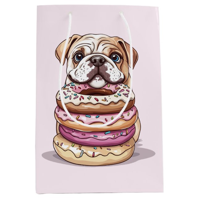English Bulldogs Sprinkled Doughnuts Medium Gift Bag (Front)