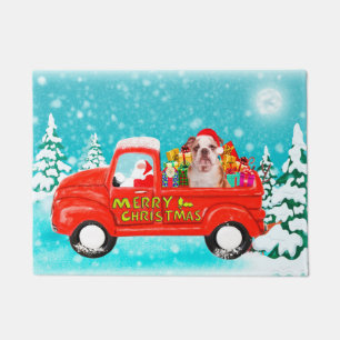 English Bullog Christmas Santa Delivery Truck Doormat