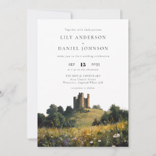 English Castle Wildflowers Floral Wedding Invitation