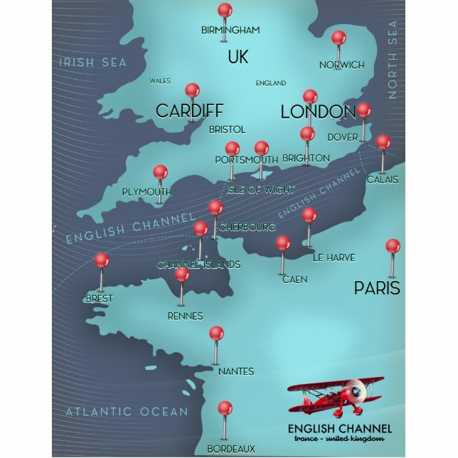 English Channel Nautical Map Standing Photo Sculpture (Front)