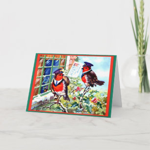 English Christmas Robin Postmen Birds 1934 Art  Card