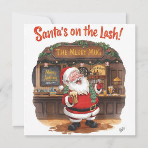 English Christmas with Santa Claus in Pub Holiday Card