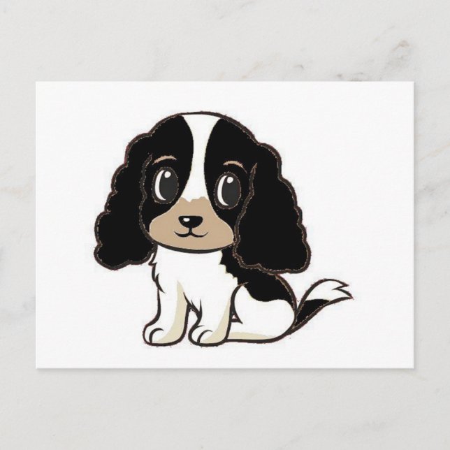english cocker spaniel black white and tan cartoon postcard (Front)