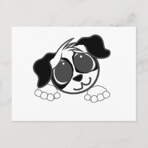 english cocker spaniel blackand white peeking cart postcard