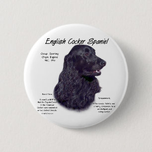 English Cocker Spaniel (blk) History Design 6 Cm Round Badge