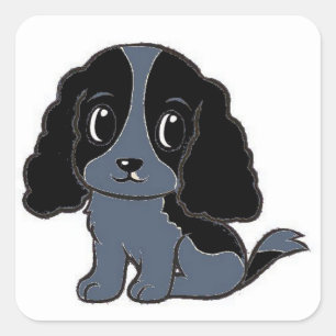 english cocker spaniel blue roan cartoon square sticker