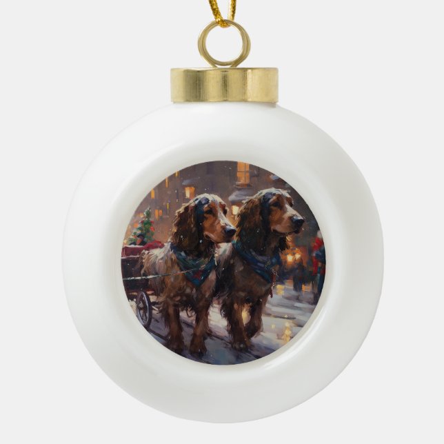 English Cocker Spaniel Christmas Festive Season Ceramic Ball Christmas Ornament (Front)