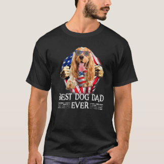 English Cocker Spaniel Dad American Flag 4th Of Ju T-Shirt
