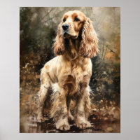 English Cocker Spaniel Dog Art Print Poster