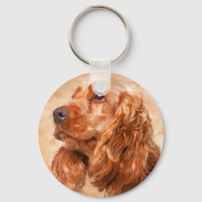 English Cocker Spaniel Dog Digital Art Key Ring (Front)