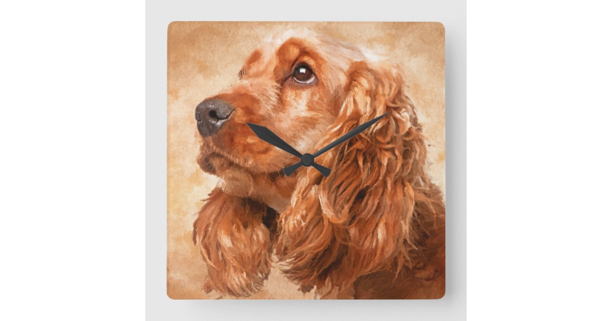 English Cocker Spaniel Dog Digital Art Square Wall Clock | Zazzle