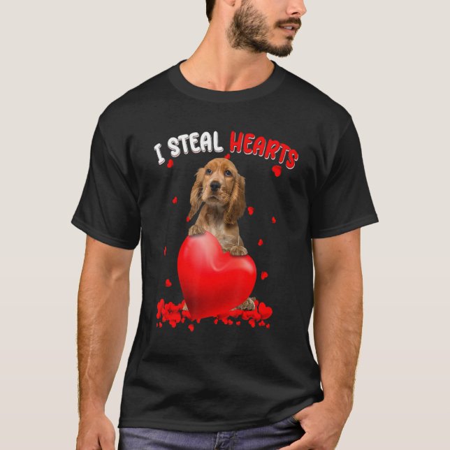 English Cocker Spaniel Dog I Steal Hearts Cute Val T-Shirt (Front)