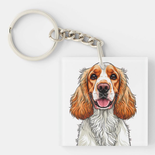 English Cocker Spaniel Dog Portrait Key Ring (Front)
