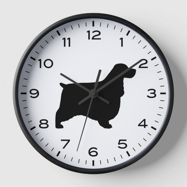 English Cocker Spaniel Dog Silhouette Clock (Front)