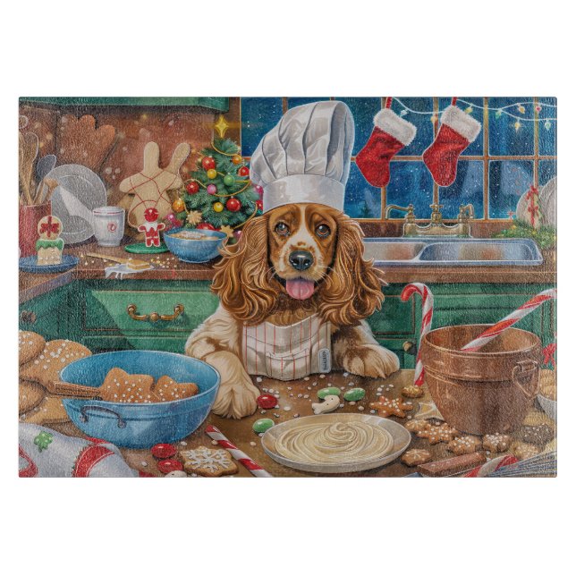 English Cocker Spaniel Holiday Baking: Christmas Cutting Board (Front)