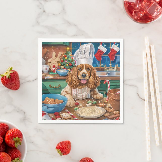 English Cocker Spaniel Holiday Baking: Christmas Napkin (Insitu)