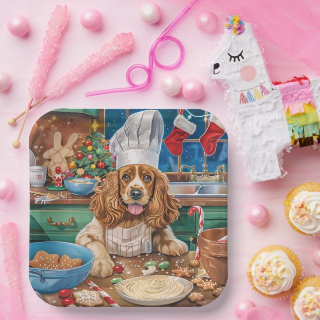English Cocker Spaniel Holiday Baking: Christmas Paper Plate (Party)
