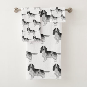 English Cocker Spaniel In Black And White Pattern Bath Towel Set