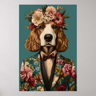 English Cocker Spaniel In Suit Poster, Cocker Poster