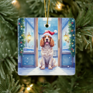 English Cocker Spaniel Nurse Station Santa Hat Ceramic Ornament
